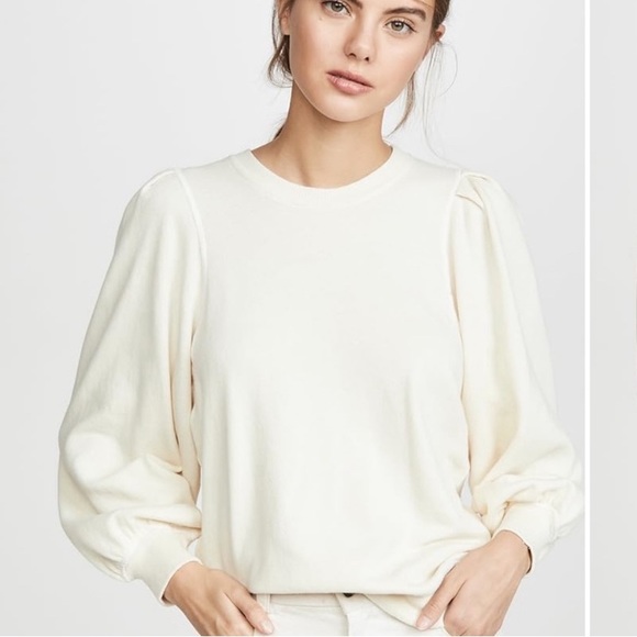 THE GREAT. Tops - The Great. The Pleat Sleeve Sweatshirt Washed White Cream Puff Sleeves 1 S